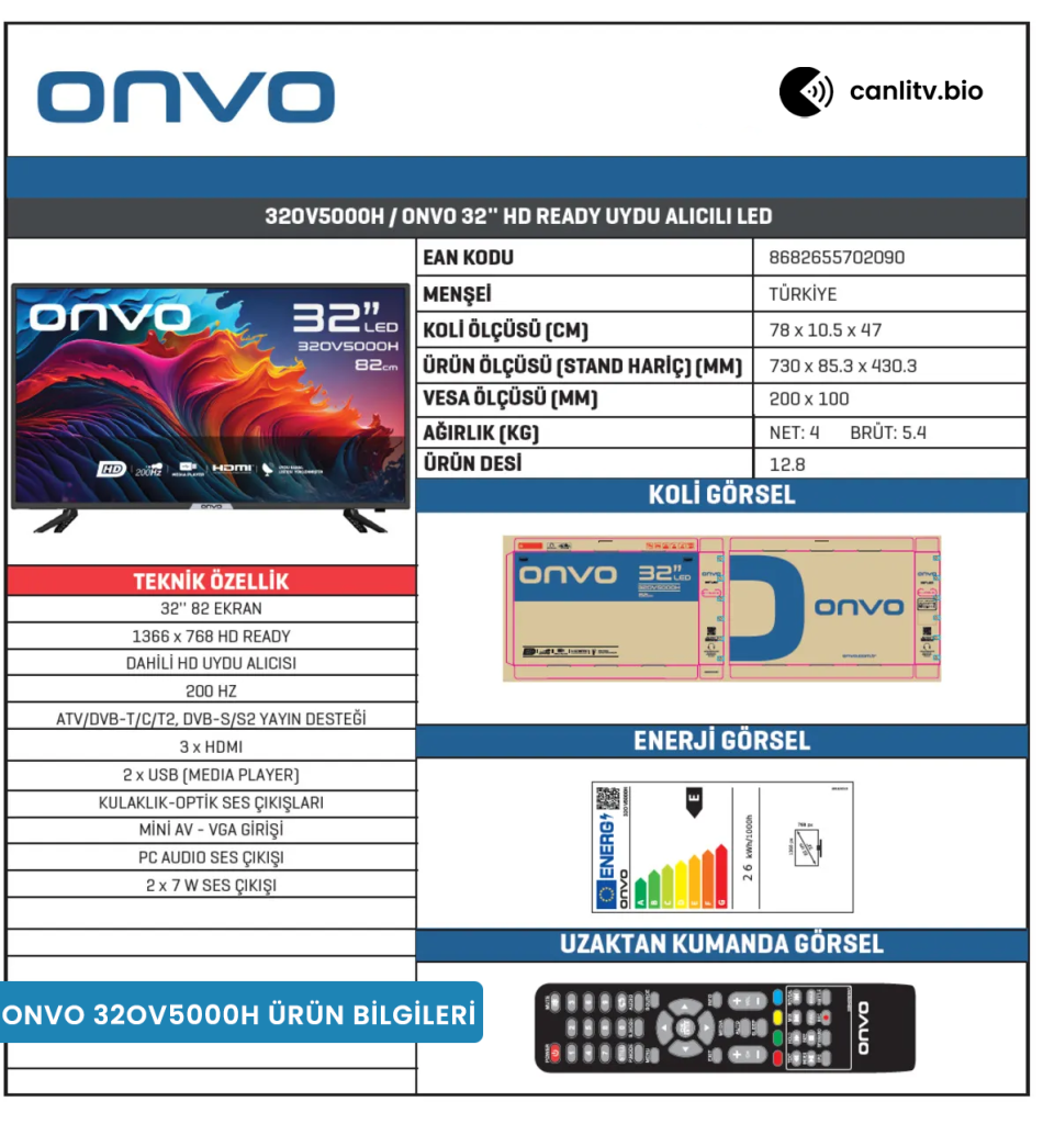 onvo 32ov5000h urun bilgileri