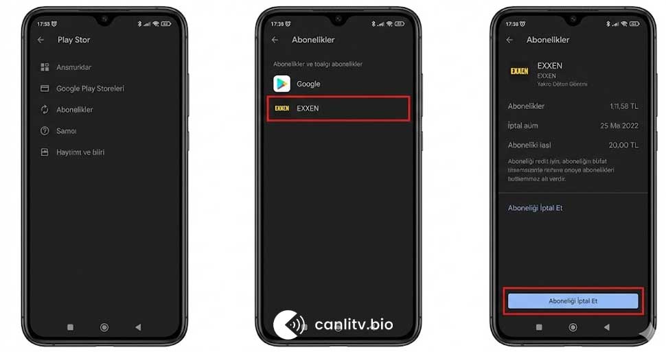 android exxen uyelik iptali